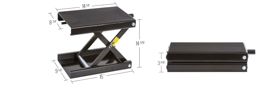 BW-1604A Black Widow Motorcycle Jack Dimensions