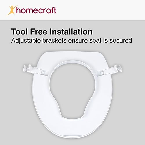 Homecraft Savanah Raised Toilet Seat, 2" High Elevated Toilet Seat Locks Onto Most Toilets, Portable Assistance Commode Seat with Sturdy Brackets