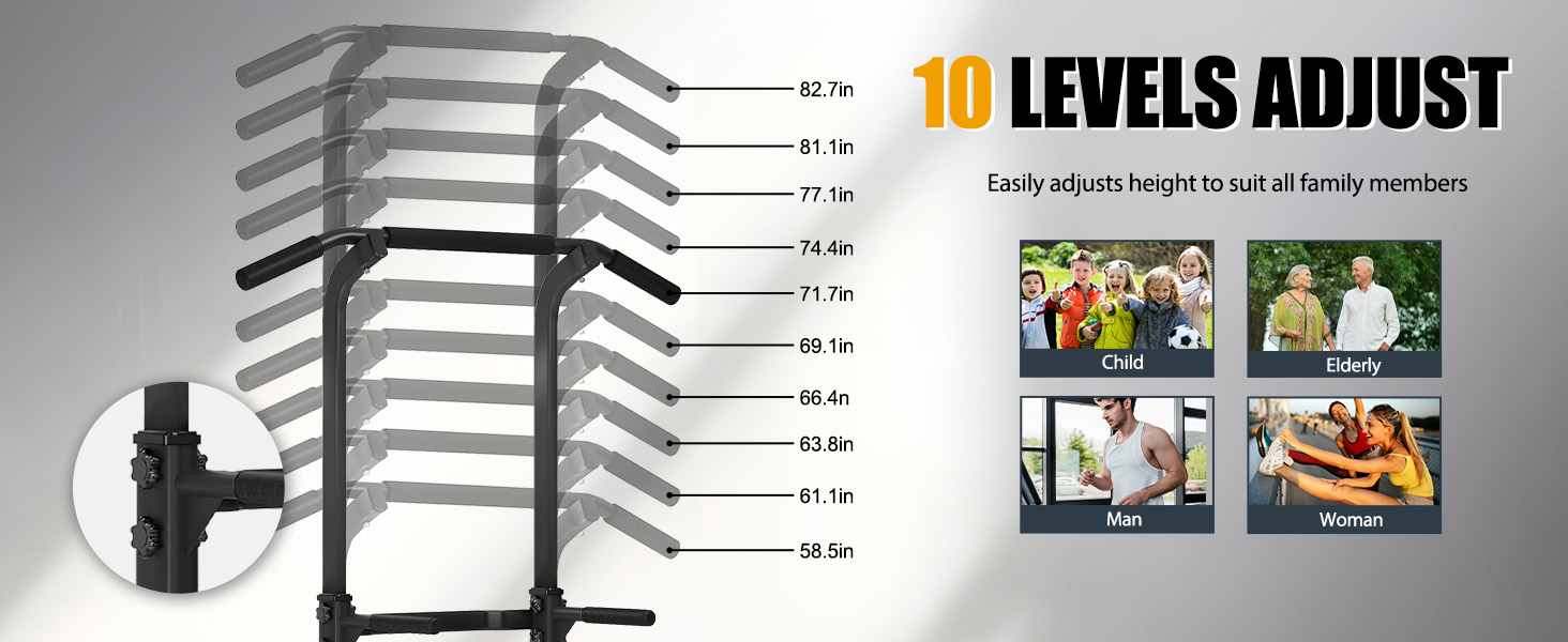 height adjustable power tower pull up bar station full body exercise training