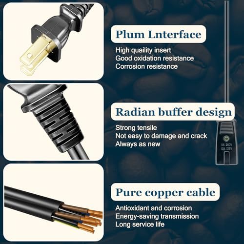 3ft Long 2 Pin 1/2 Inch Spacing Power Cord for West Bend Slow Cooker 84114 84124 Models Electric Cord - Also for Many Rice Cookers and Other Small