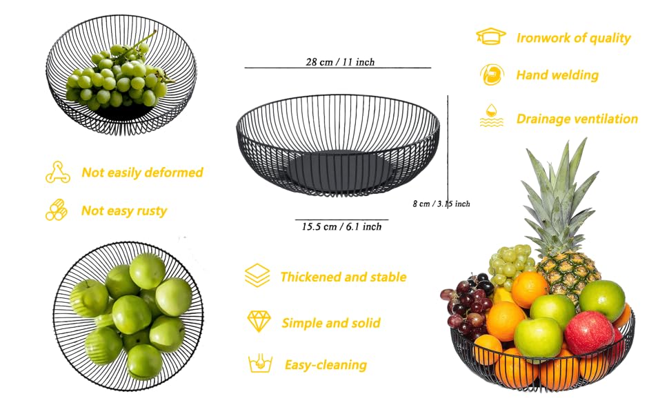 metal wire black fruit basket