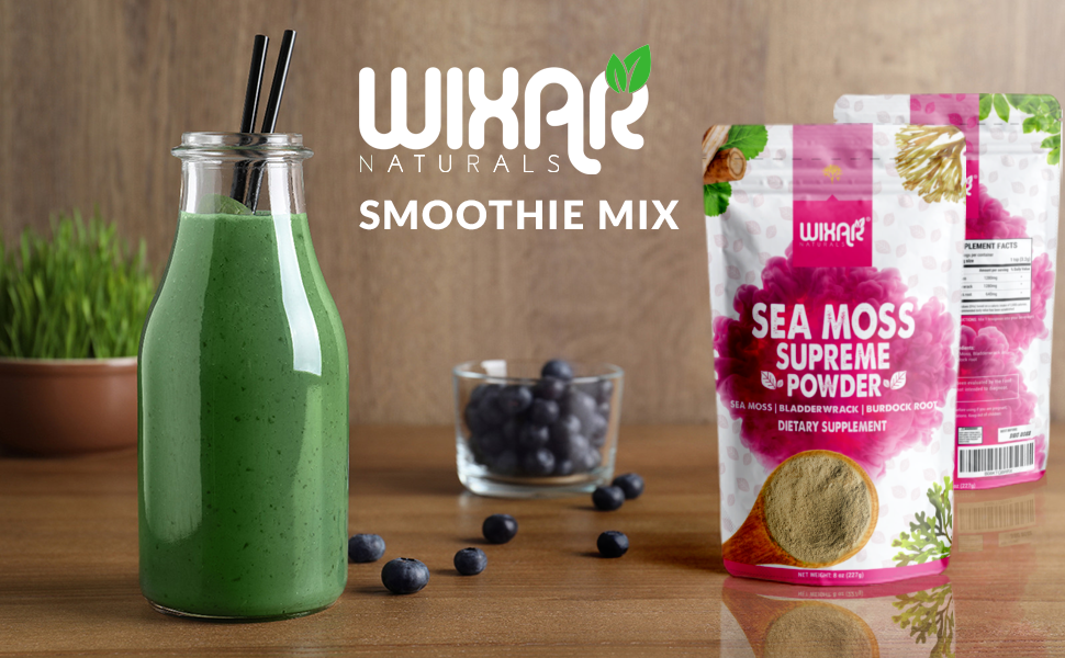 Sea moss bladderwrack smoothie mix powder thyroid support eaweed keto detox jamaican alkaline pills