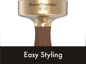 Image of close up of brush handle with text reading easy styling.