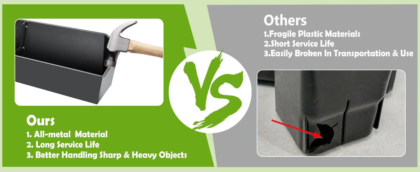 All-metal material for long service life and better handling sharp&amp;amp; heavy objects