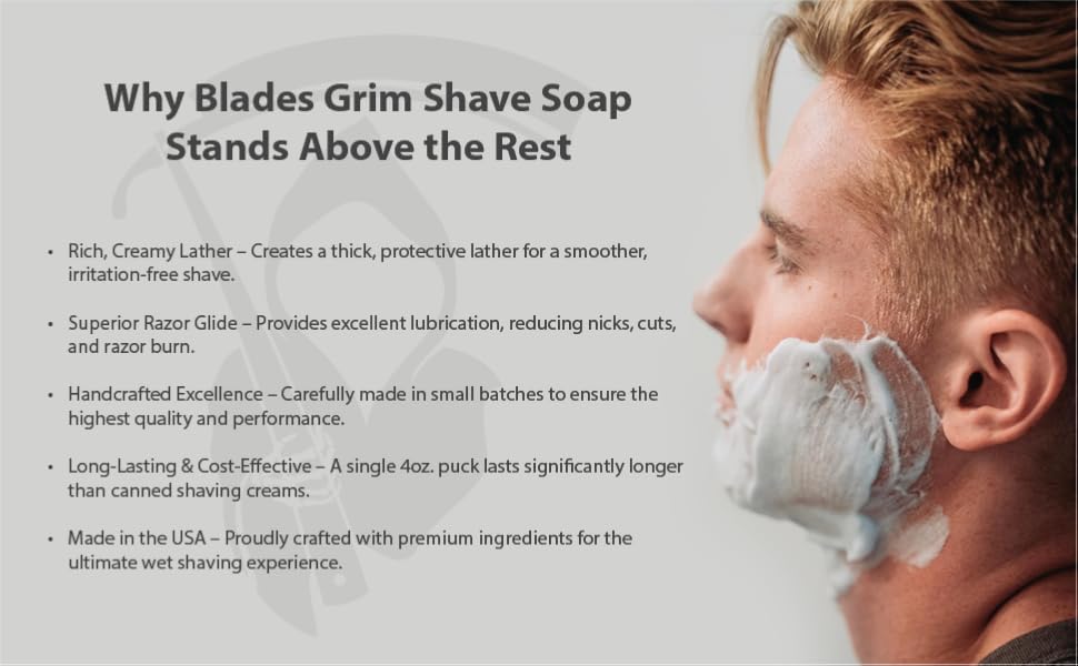The Blades Grim Shave Soap, Smolder, Grim Blades, Hand Made,