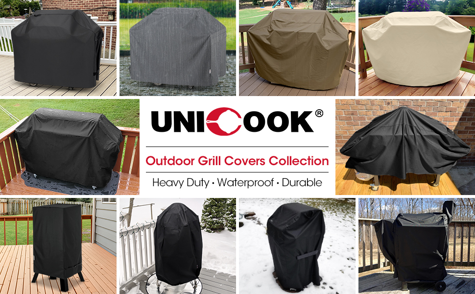 Unicook offers various grill covers in different shapes, sizes, and colors.