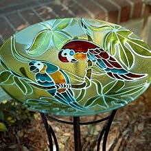 KPP602T-18 - Round Outdoor Birdbath Bowl Topper with Colorful Painted Parrot Design