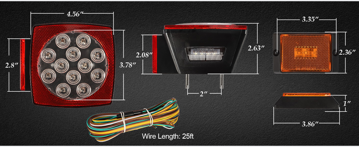 Partsam 12V Waterproof Square LED Trailer Tail Light Kit