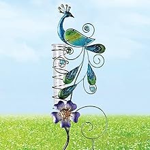 peacock floral garden stakes and rain guages for yard colorful bird and purple flower