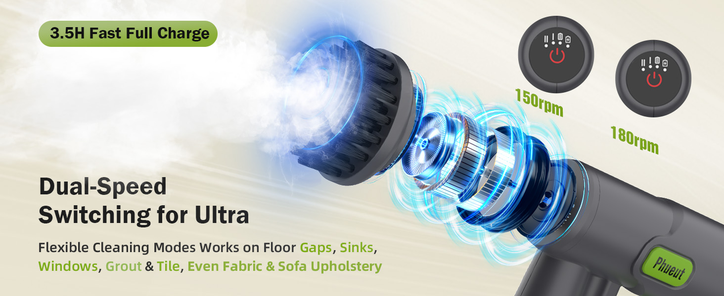 Phueut Dual-Speed Electric Spin Scrubber 150-180Rpm 3.5H Fast Charge for Floor Sink Sofa