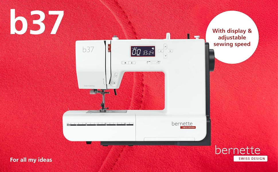 The bernette 37 in front of a red fabric background