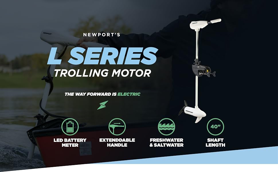 newport vessels, 62lb trolling motor, 86lb thrust motor, 40-inch shaft, electric