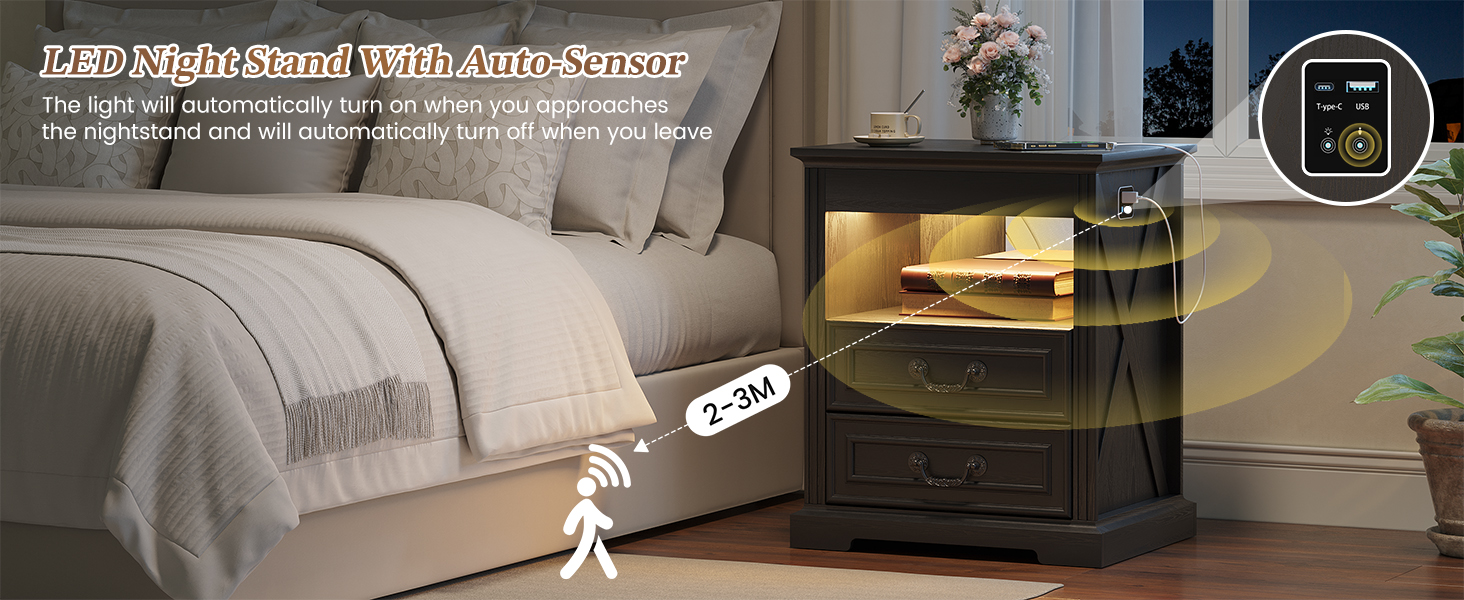 LED night stand with human sensor