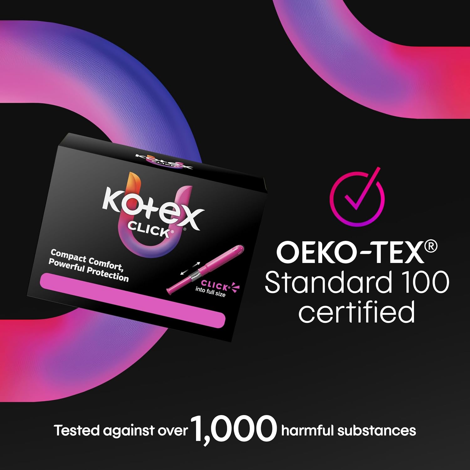 U by Kotex Click Compact Tampons, Regular/Super, Unscented, 45 Count