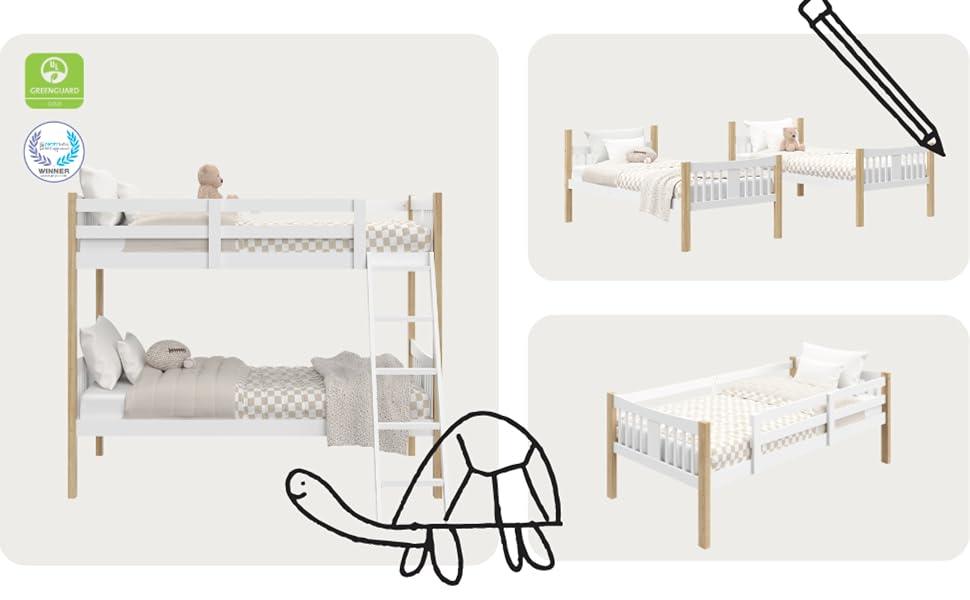 kids twin bunk bed youth children bedroom convertible space saving bunkie youth toddler wood solid