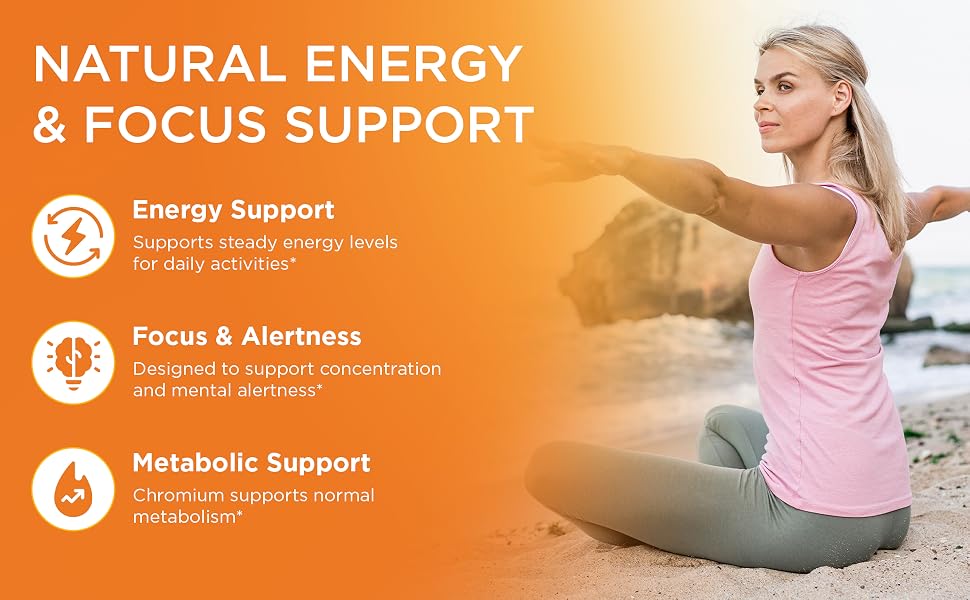 Energy with no caffiene, focus and no jitters vitamin supplement