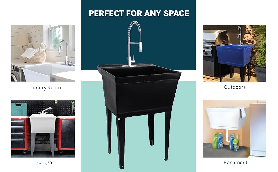 Tehila Utility Sink Laundry Tub for Basement, Laundry Room, Outdoors Garage