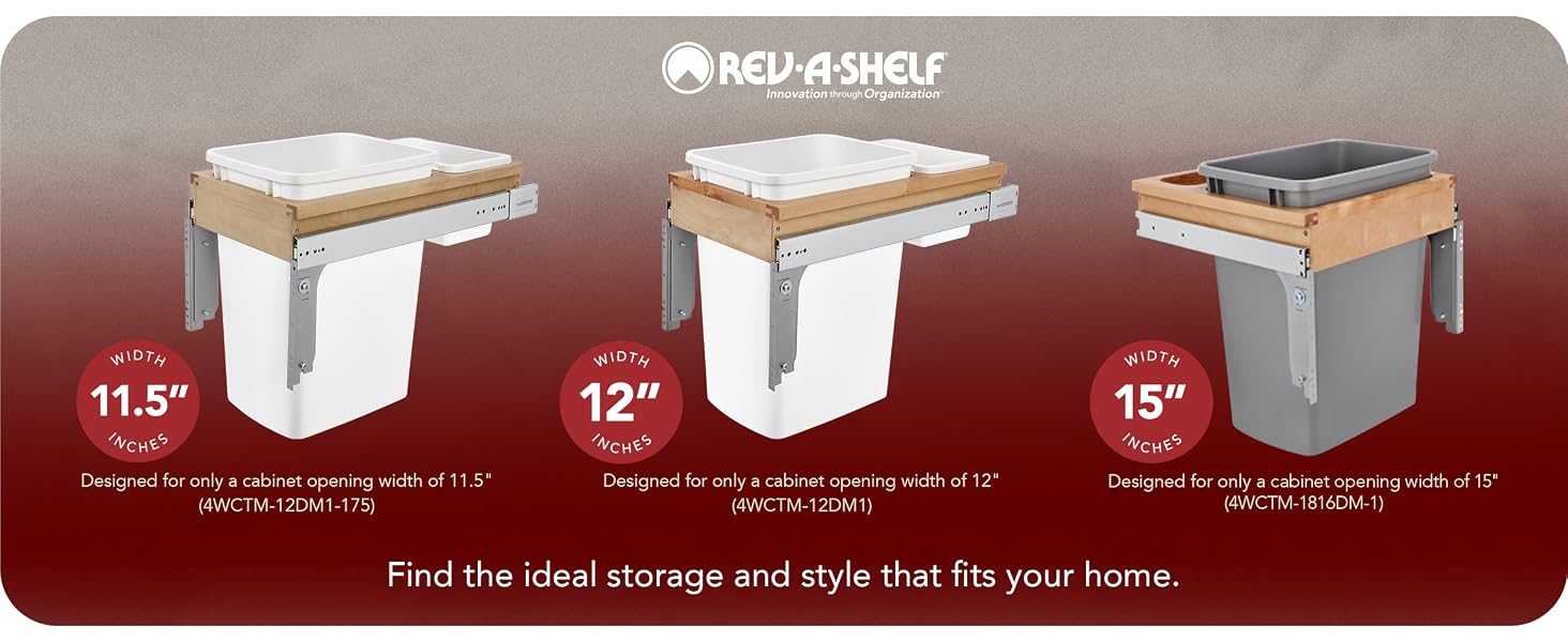 Rev-A-Shelf Single Pullout Top Mount Trash Can 35 qt., White, 4WCTM-12DM1-175