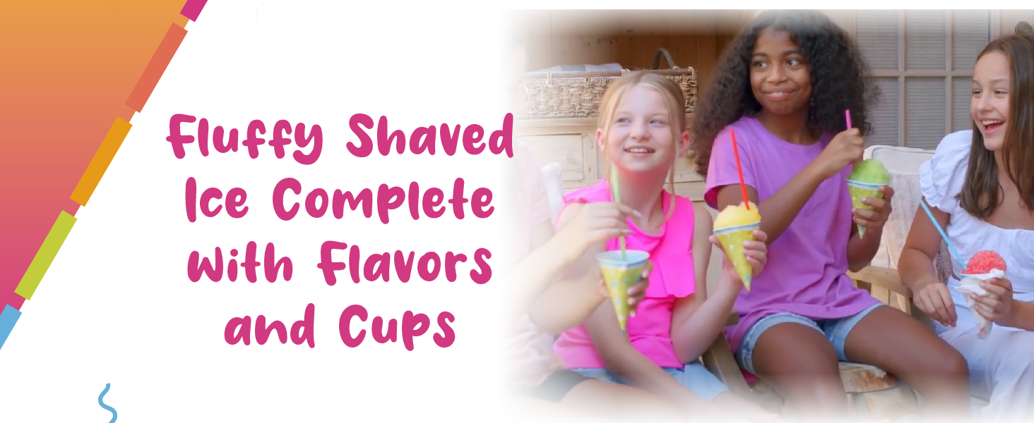 fluffy shaved ice complete with flavors and cups