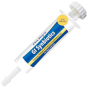 Oral syringe containing Doc Roy’s GI Synbiotics gel supplement for dogs and cats