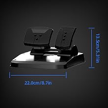 Black adjustable device stand or mount. Dimensions shown: 11.5cm height, 22.0cm/8.7in width.