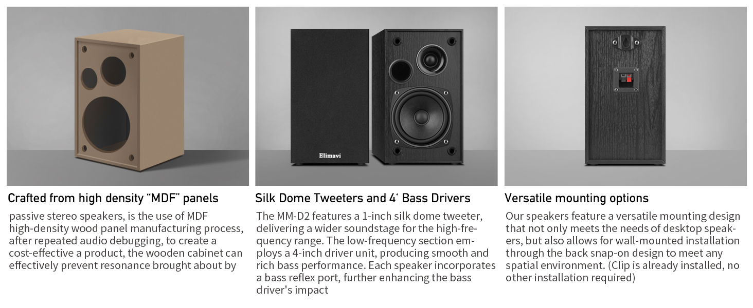 Wooden enclosure, 4-inch woofer, wall-mount design