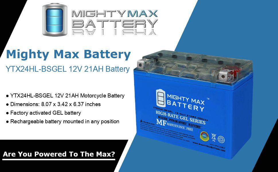 Mighty Max Battery YTX24HL-BSGEL - 12V 21AH 350CCA - Gel Battery Brand Product