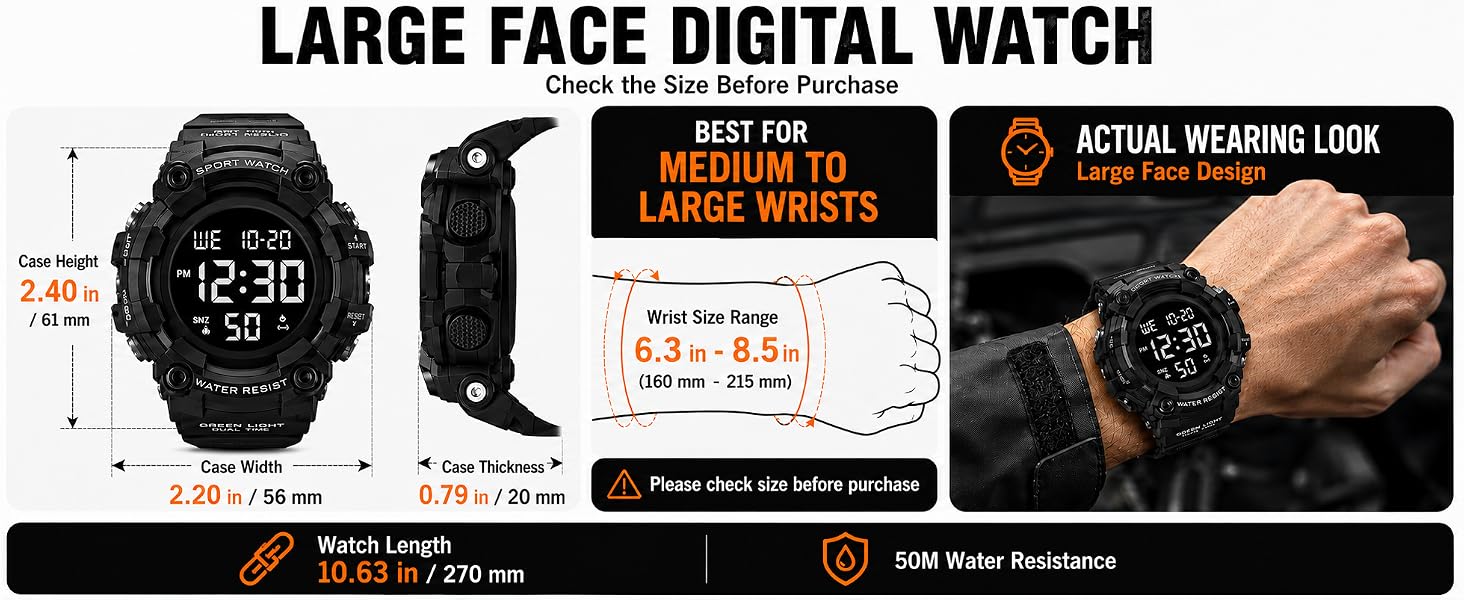 FANMIS Mens Military Multifunction Digital LED Watch