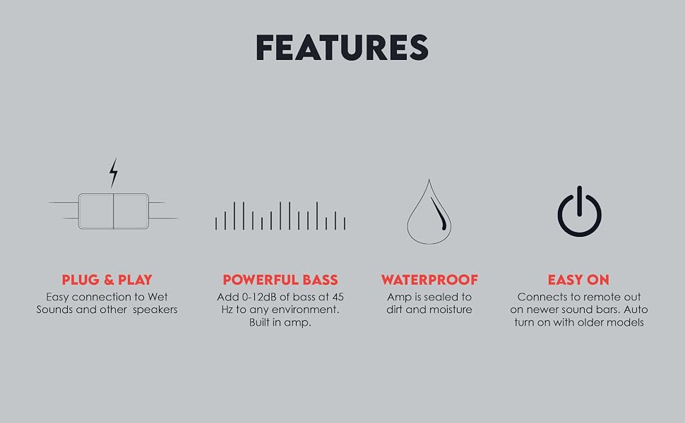 plug &amp; play, powerful bass, waterproof, easy on