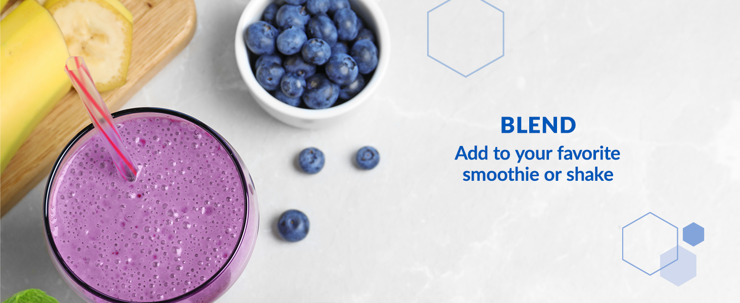Blend into your favorite protein shake, protein drink, protein juice or smoothies