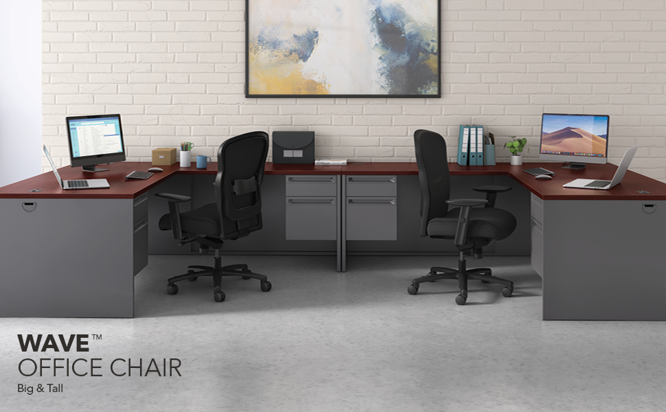 The HON Wave Big and Tall Office Chair next to desks
