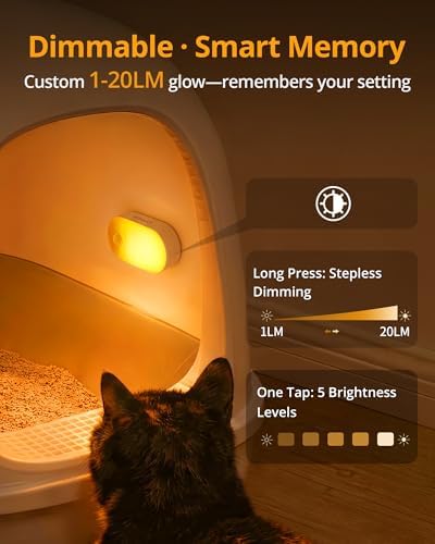 Lyridz Rechargeable Battery Night Light with Motion Sensor, Portable Mini Warm White LED Stick-on Closet Light, Adjustable Brightness for Bathroom