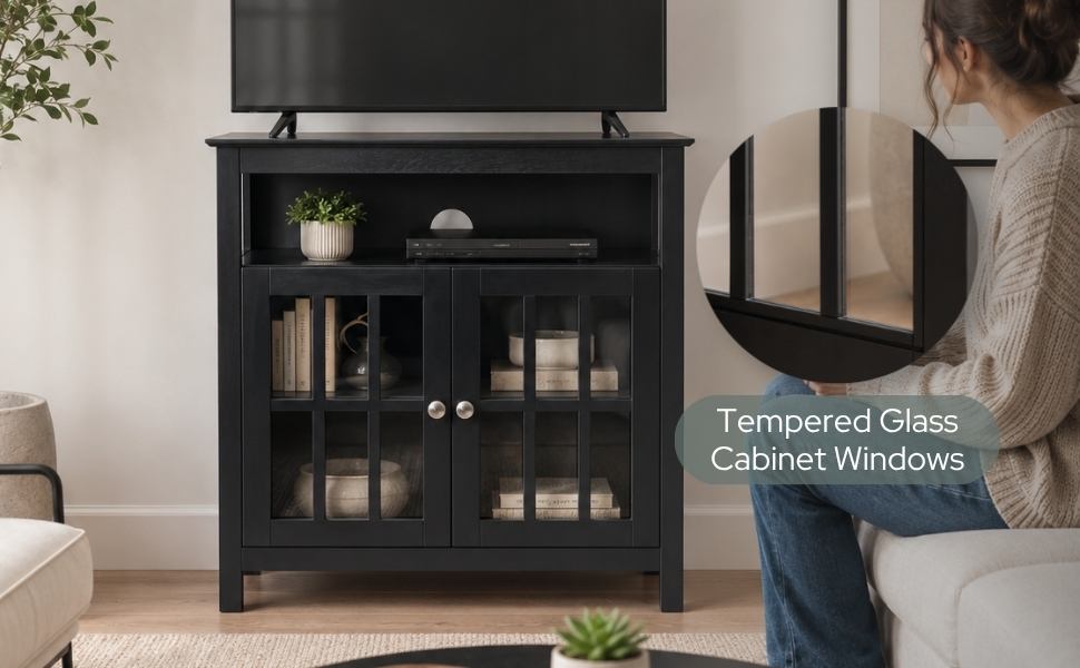 8066070 Big Sur Highboy TV Stand with Storage Cabinets - Black - Closeup Banner