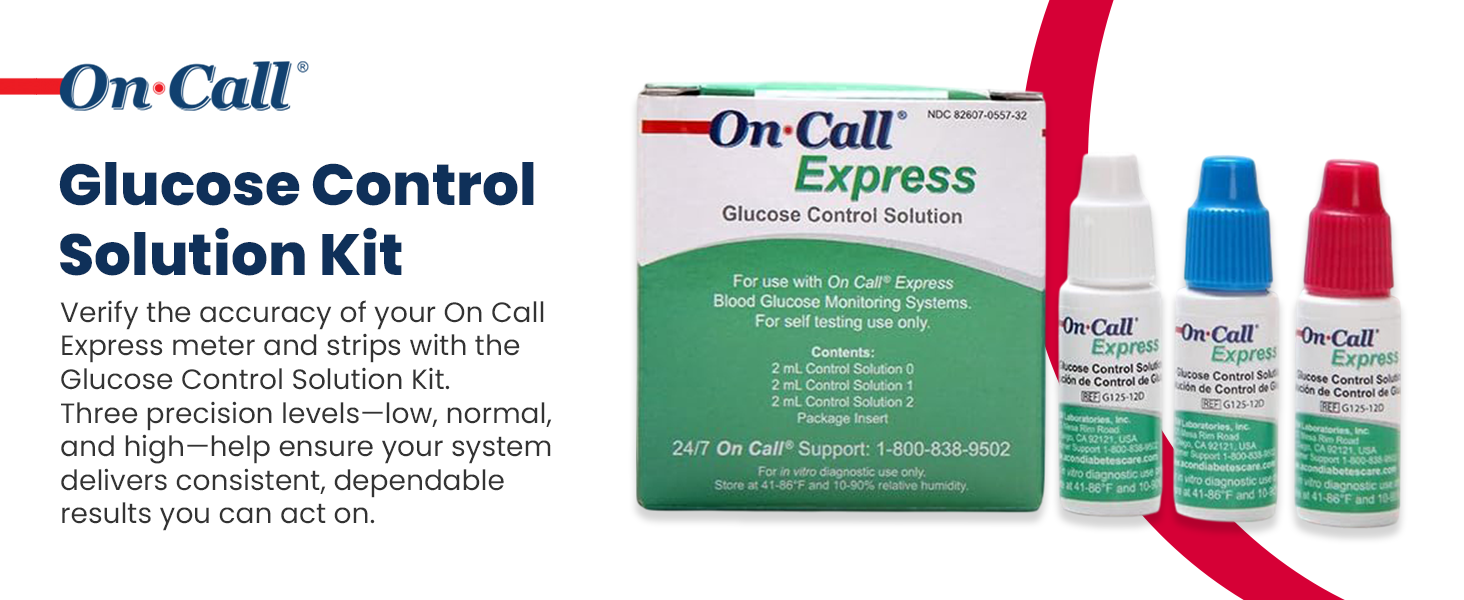 On Call Express glucose control solution kit with low normal high levels for meter accuracy check