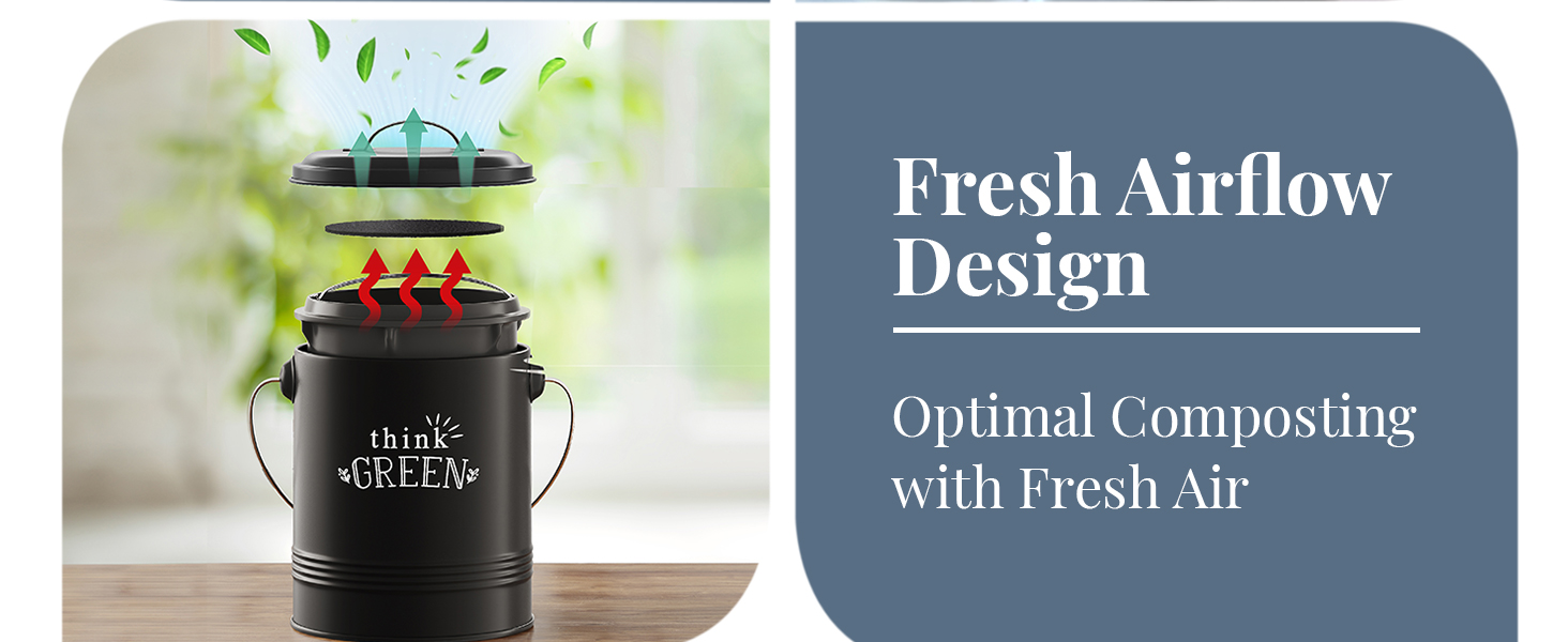 Odor Reduction Compost Bin Kitchen Countertop Smell-absorbing Filters Clean Fresh Airflow Design