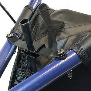 Mock up of folding mechanism being pressed down to fold the rollator from its locked state