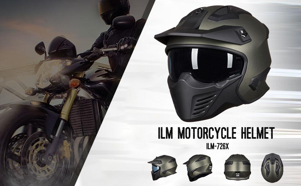 ILM Open Face Motorcycle Half Open Face Helmet DOT Retro Vintage Men Women Moped Cruiser Scooter