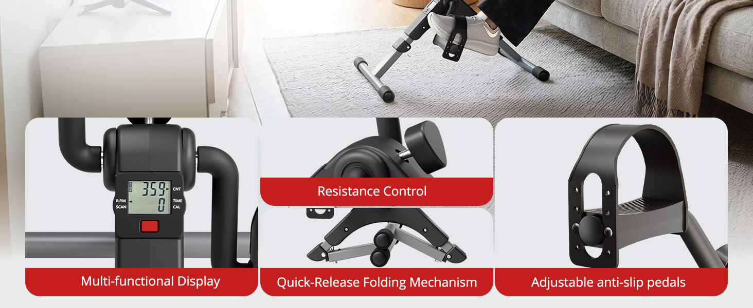 momoda pedal exerciser: multi-display, resistance control, folding, anti-slip pedals