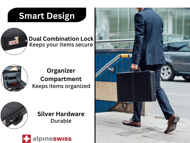 Briefcase Expandable Genuine Leather Attache Briefcase For Men | Dual Combination Lock Business Case