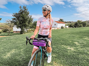purple handlebar bag