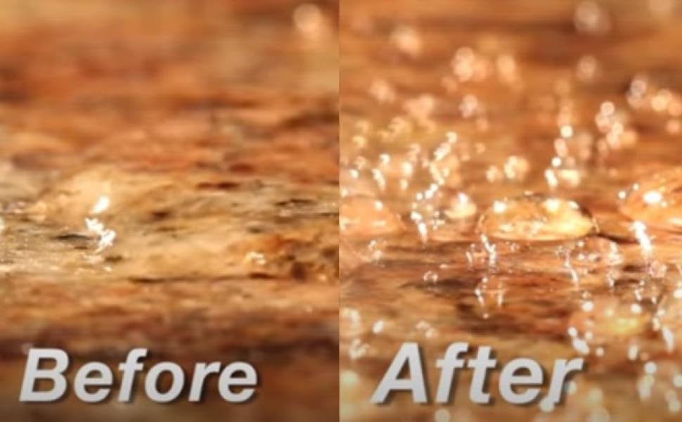 before and after sealing surfaces, water beading instead of absorbed into stone