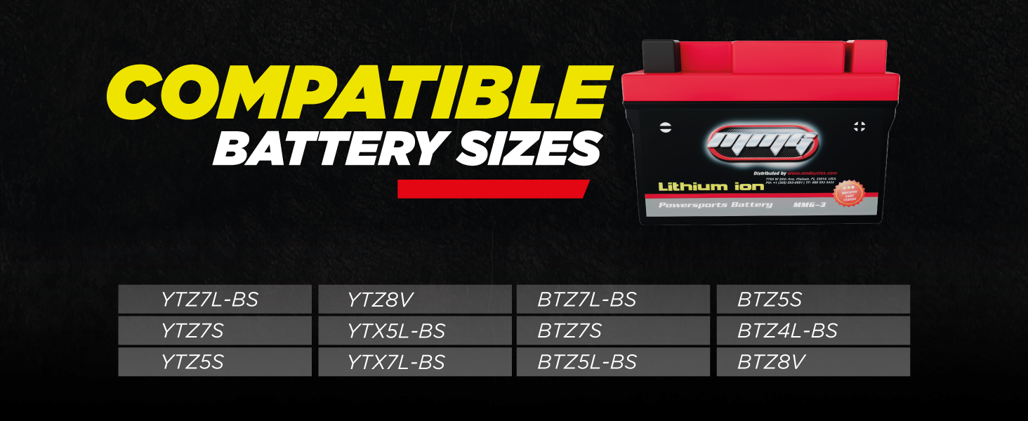 MMG Powersports Lithium batteries. Compatible