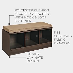 Cubeicals Bench with cushion, laminate design, cubeicals fabric drawers