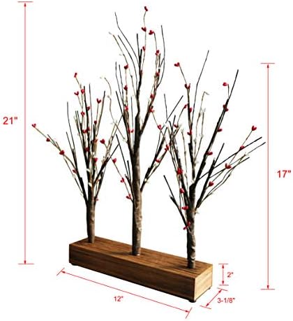 Battery Operated w/Timer Illuminated Pip Berry Tree Centerpiece Lighted Three Trees Tabletop LED Lights, for Home/Party/Wedding/Festival/Indoor Decoration, 21-Inch