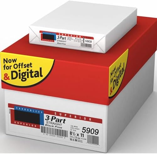 Superior 8.5 x 11 Carbonless Paper, 3 Part Straight (Bright White/Canary/Pink), 1340 Sets (4000 Sheet)