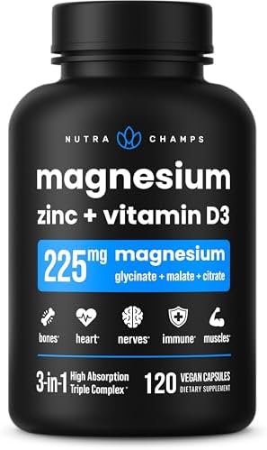 Magnesium Zinc & Vitamin D3 Supplement - Most Bioavailable Forms, Magnesium Glycinate, Malate, Citrate - Bone, Muscle & Heart Health