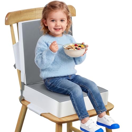 Booster Seat for Kitchen Chair - Toddler Booster Seat for Dining Table - PU Washable Double-Safety Straps with Buckle