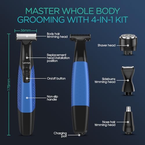 VOYOR Beard Trimmer for Men, Electric Razor for Face, Body & Nose, Wet/Dry