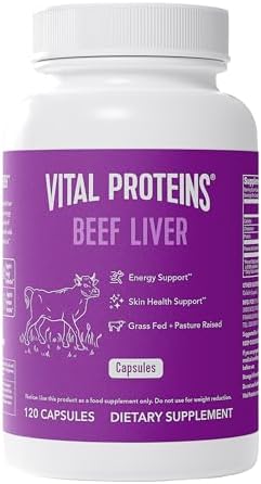 Vital Proteins Grass Fed Beef Liver, 120 Capsules | Grass-Fed Beef Liver, Supports Daily Nutrition, Desiccated Liver Supplement, 30 Servings
