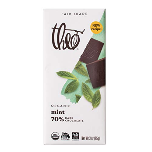 Theo Mint Organic Dark Chocolate Bar, 70% Cacao, 1 Bar | Vegan, Fair Trade